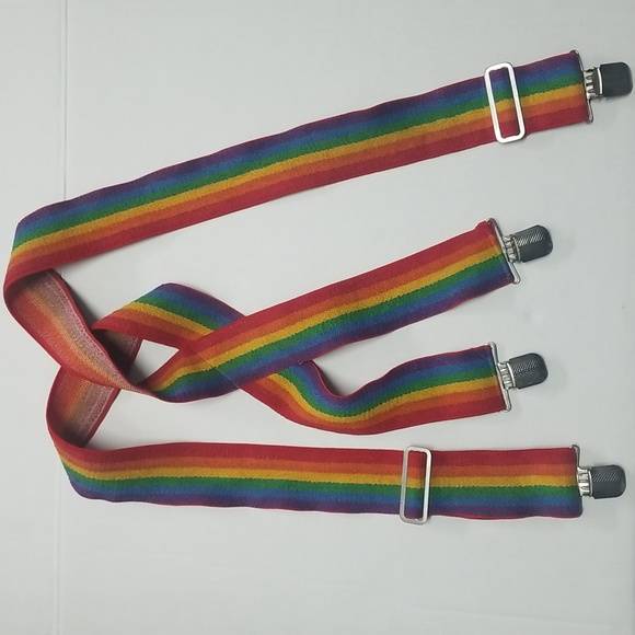 Vintage Y2K Rainbow Suspenders LGBTQ Pride Month festival Hippie retro 70's - Picture 10 of 11